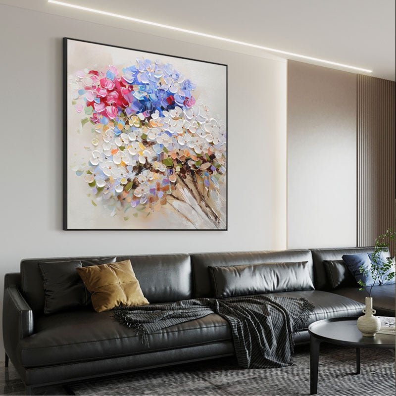 Modern Flowered Bouquet Painting on Canvas - 100% Hand-Painted - Ideal Place Market