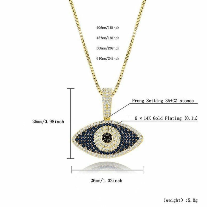 14K Gold Plated 925 Silver "Evil Eye" Pendant with Box Chain - Ideal Place Market