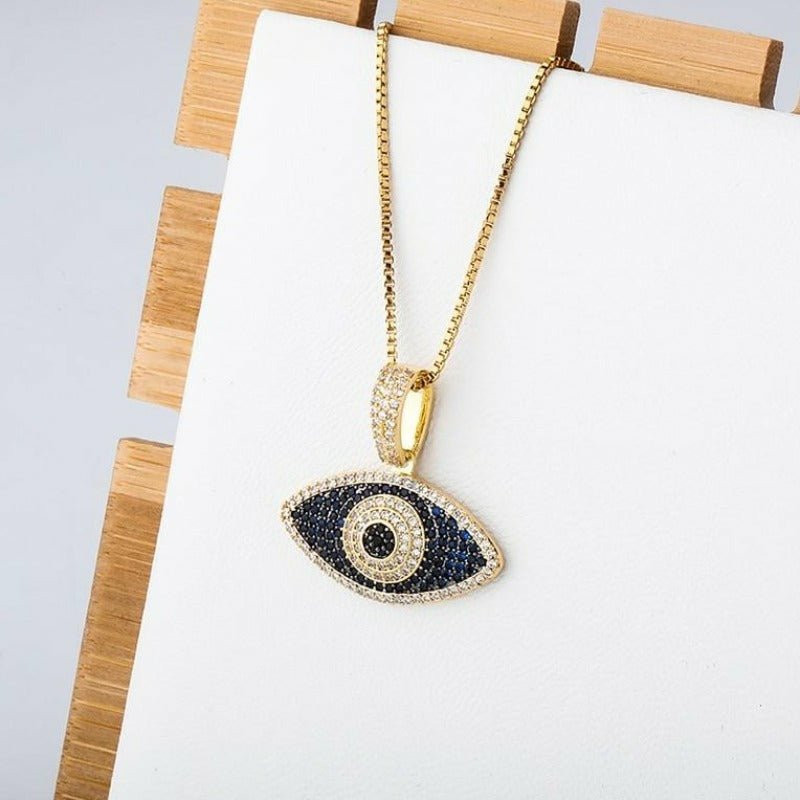 14K Gold Plated 925 Silver "Evil Eye" Pendant with Box Chain - Ideal Place Market