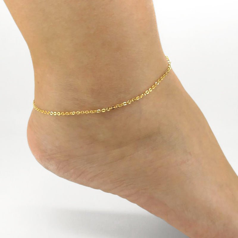 18k Yellow Gold 2mm Chain Anklet - Ideal Place Market