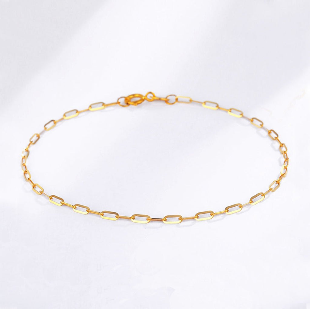 18k Yellow Gold Oblong Link Anklet - Ideal Place Market