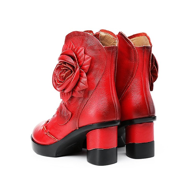 1940s Retro Genuine Leather Flower Bloom Booties - Ideal Place Market