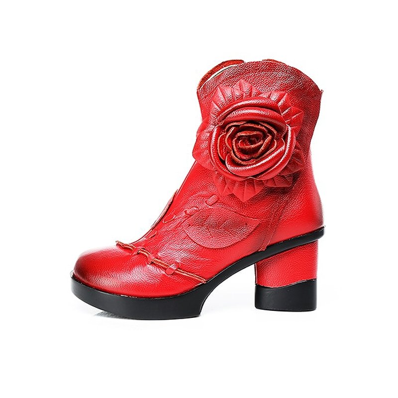 1940s Retro Genuine Leather Flower Bloom Booties - Ideal Place Market