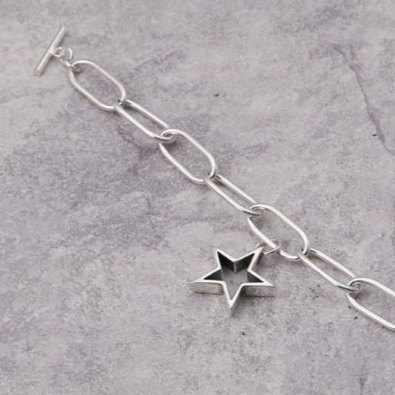 5-Pointed Star and Chain Link Bracelet in S925 - Ideal Place Market