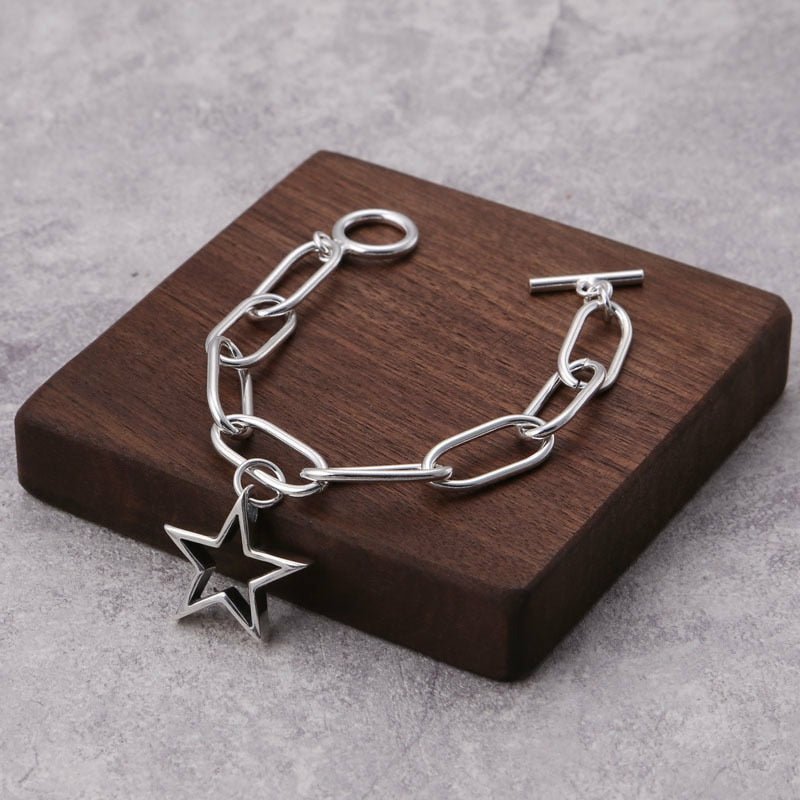 5-Pointed Star and Chain Link Bracelet in S925 - Ideal Place Market