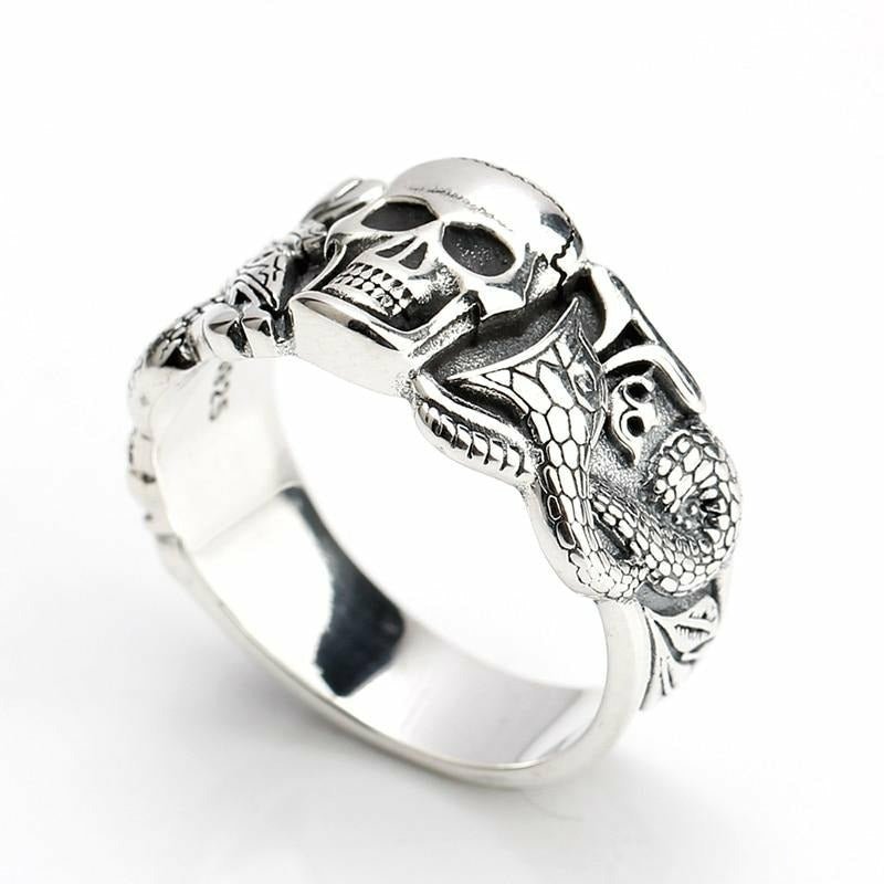 925 Silver Skull & Devil Snake Crown Ring - Ideal Place Market