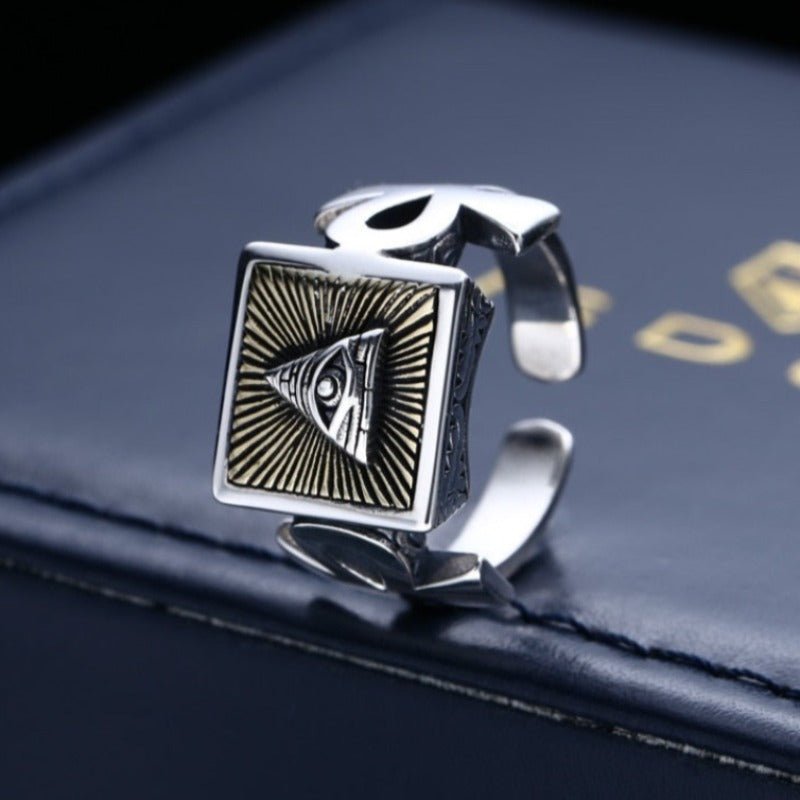 Adjustable 'Eye of Providence' SIlver & Brass Ring - Ideal Place Market