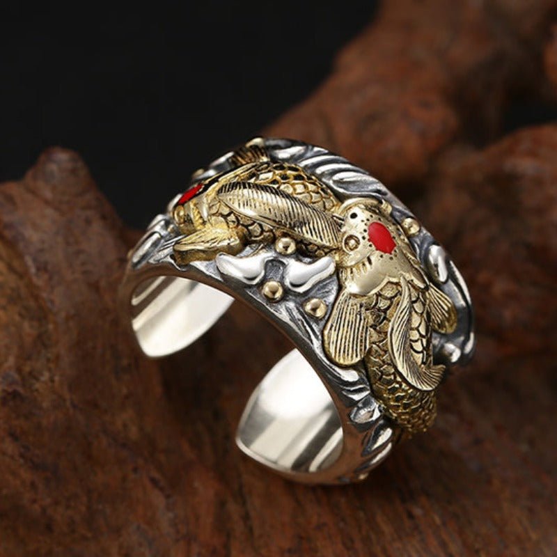 Adjustable Sterling Silver & Red Crystal Koi Ring - 25g - Ideal Place Market