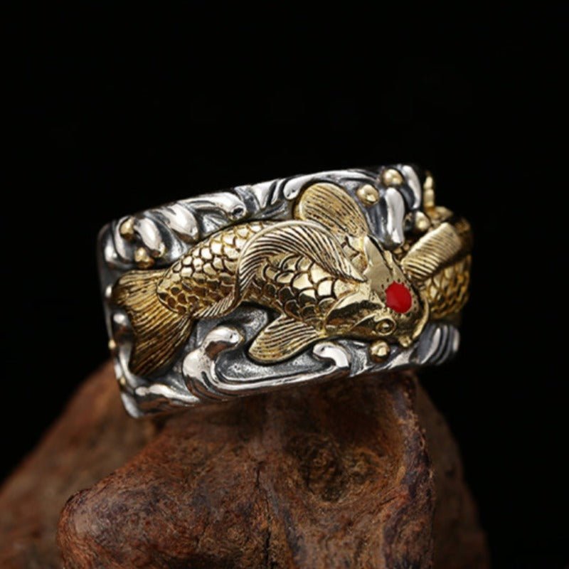 Adjustable Sterling Silver & Red Crystal Koi Ring - 25g - Ideal Place Market