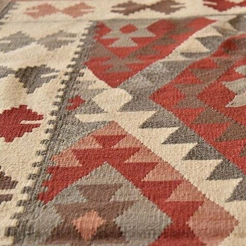 Adobe in Burgundy Hand-Knotted 100% Wool Kilim Rug - Ideal Place Market