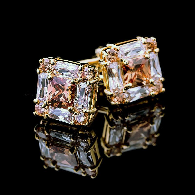 Amber & Clear Crystal Golden Cufflinks for Men - Ideal Place Market