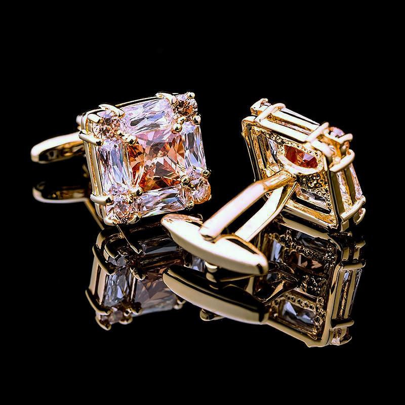 Amber & Clear Crystal Golden Cufflinks for Men - Ideal Place Market