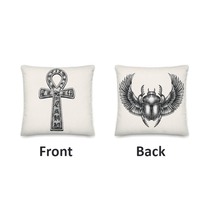 Ancient Egyptian Ankh & Scarab Premium Stuffed Reversible Throw Pillows - Ideal Place Market