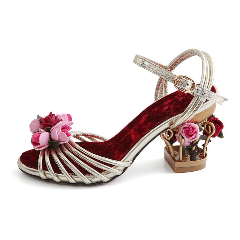 Artisan Handmade Strappy Rococo Roses Birdcage Heel Sandals - Ideal Place Market