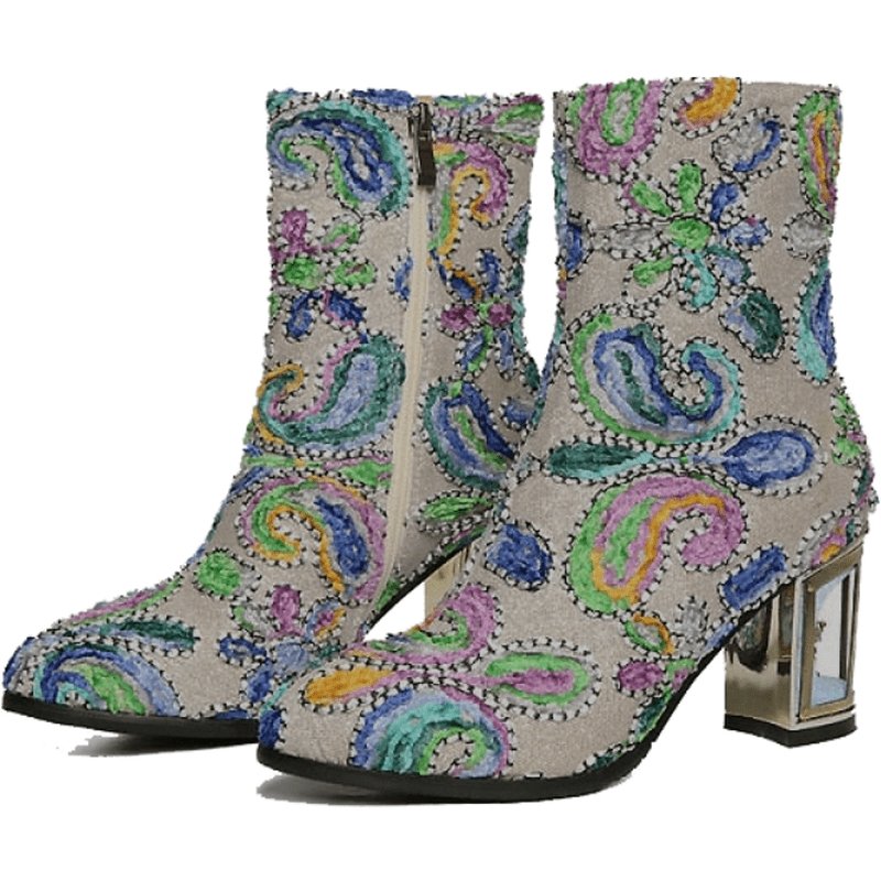 Artisan Superbly Handmade & Beaded Jacquard Birdcage Heel Boots - 2 Heel Heights - Ideal Place Market