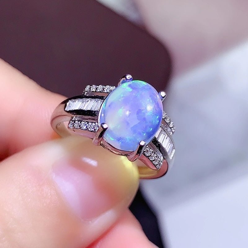 Australian White Opal in S925 Silver Ring for Women - Ideal Place Market