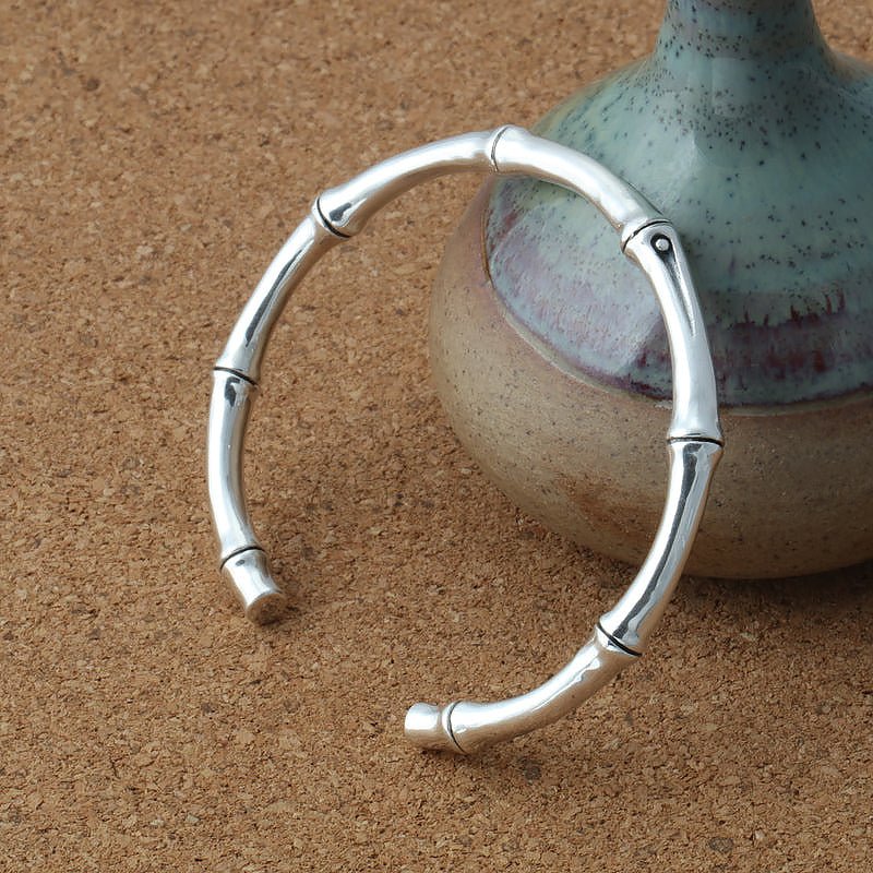 Bamboo Sheath in Solid Silver Cuff Bracelet - Ideal Place Market