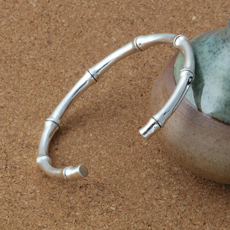 Bamboo Sheath in Solid Silver Cuff Bracelet - Ideal Place Market