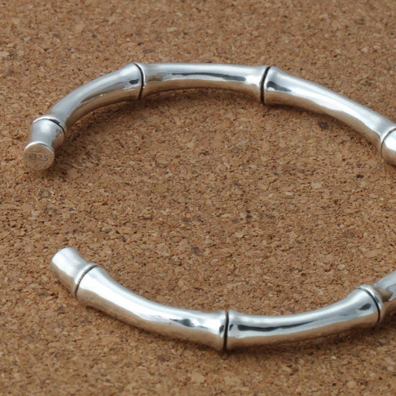 Bamboo Sheath in Solid Silver Cuff Bracelet - Ideal Place Market