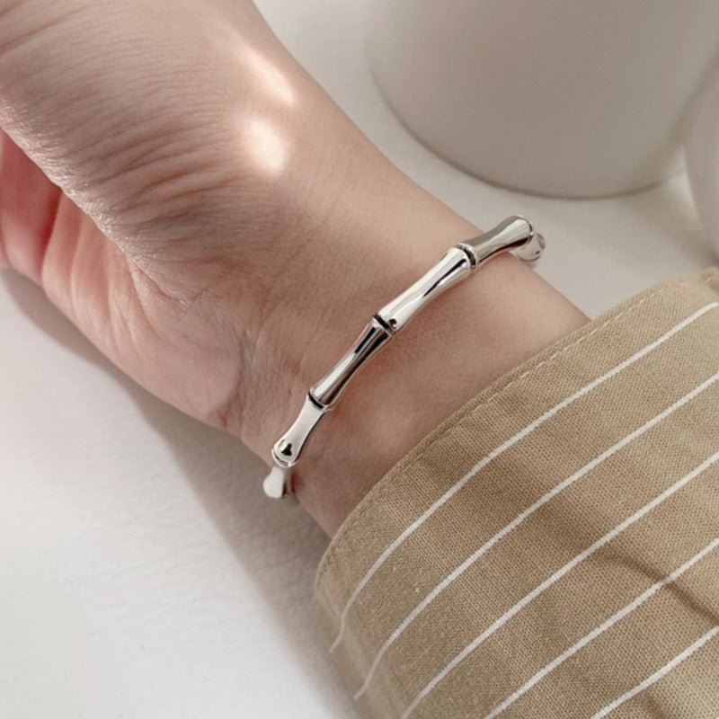 Bamboo Sheath in Solid Silver Cuff Bracelet - Ideal Place Market