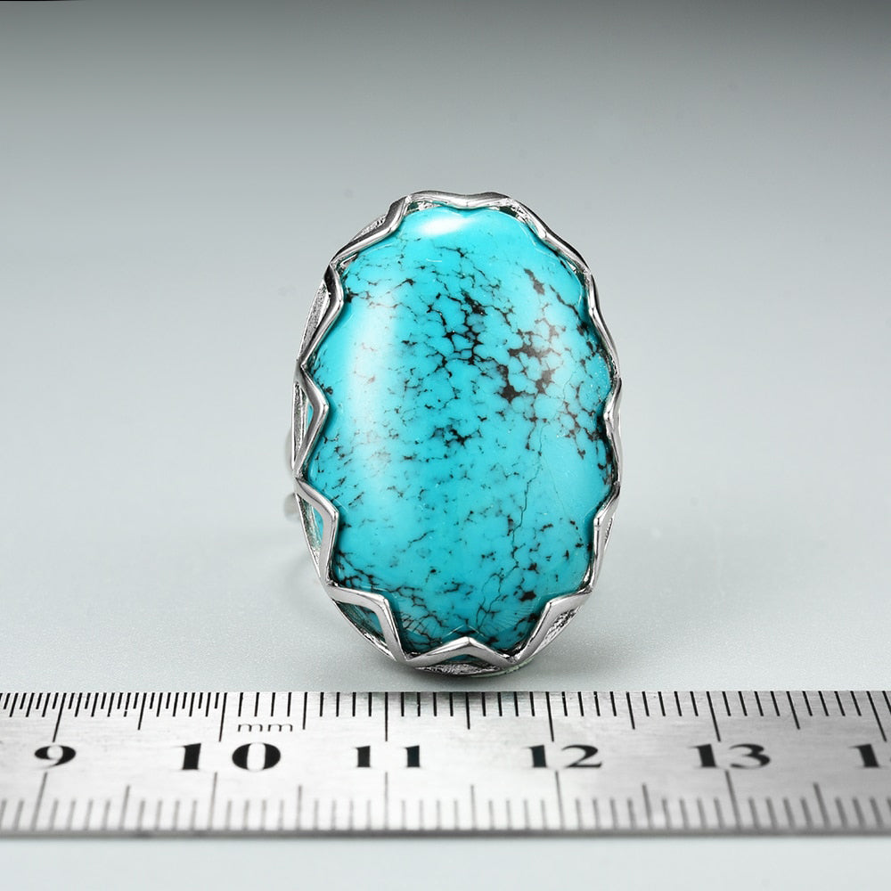 BIG Turquoise Gemstone S925 Silver Ring