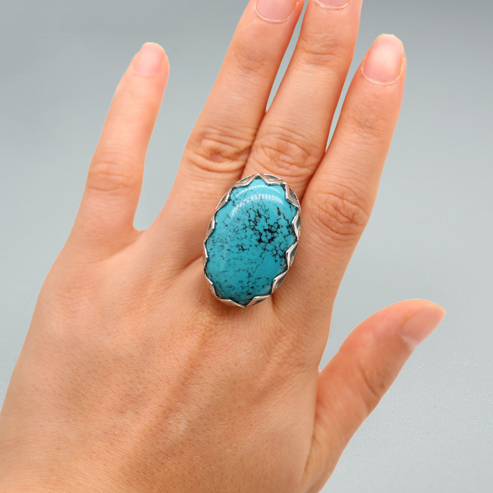 BIG Turquoise Gemstone S925 Silver Ring