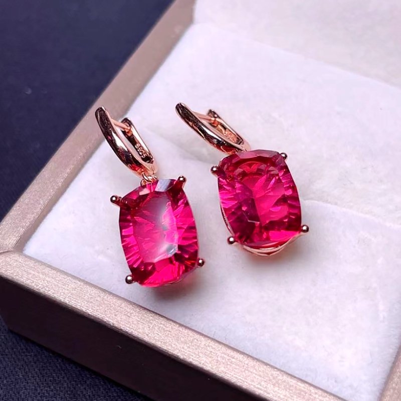 Blazing Red Topaz Earrings in Sterling Silver - Ideal Place Market