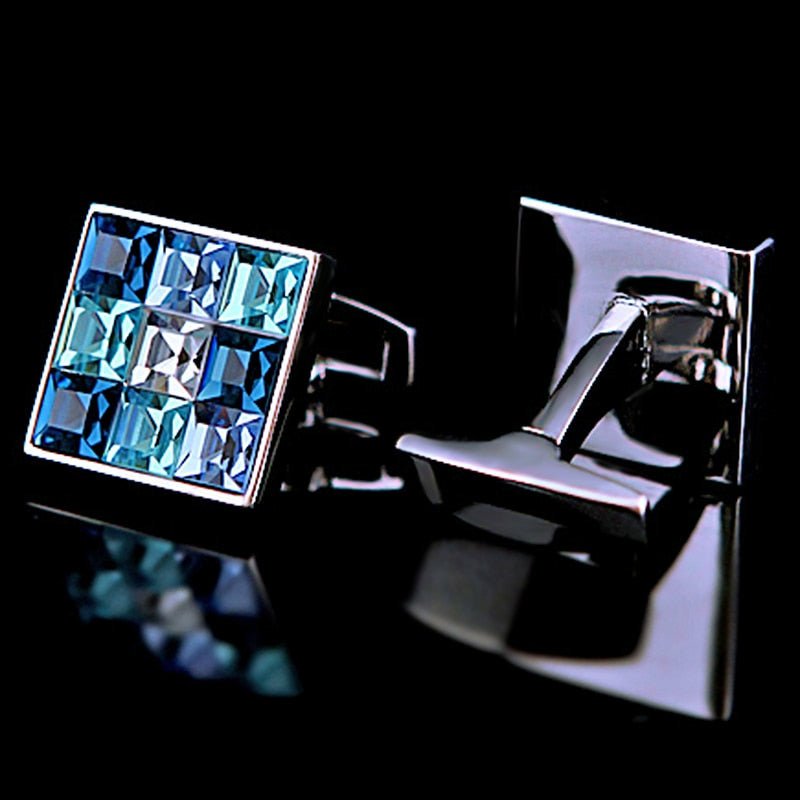 Blue Crystal Tiled Silver Cufflinks for Men - Ideal Place Market