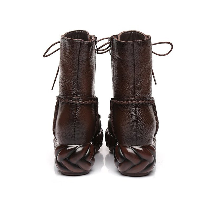 Braided Platform Handmade Tanned Cowhide Lace-Up Boots - Ideal Place Market