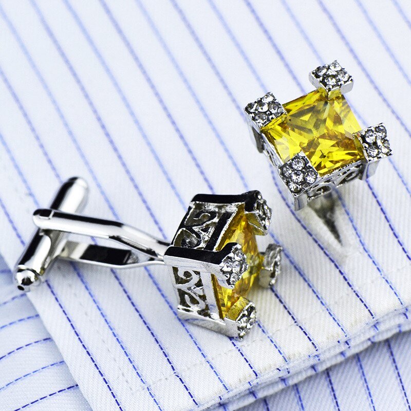 Canary Yellow & White Crystal Cufflink Set - Ideal Place Market