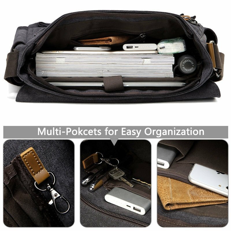 Canvas Messenger Bag with Padded Laptop Compartment - Ideal Place Market