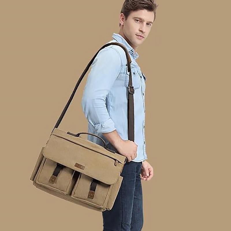 Canvas Messenger Bag with Padded Laptop Compartment - Ideal Place Market