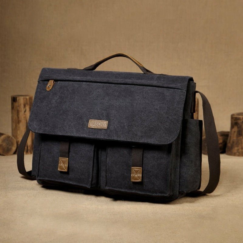 Canvas Messenger Bag with Padded Laptop Compartment - Ideal Place Market