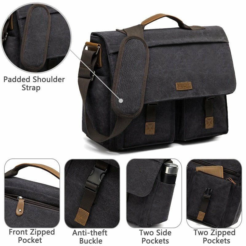 Canvas Messenger Bag with Padded Laptop Compartment - Ideal Place Market