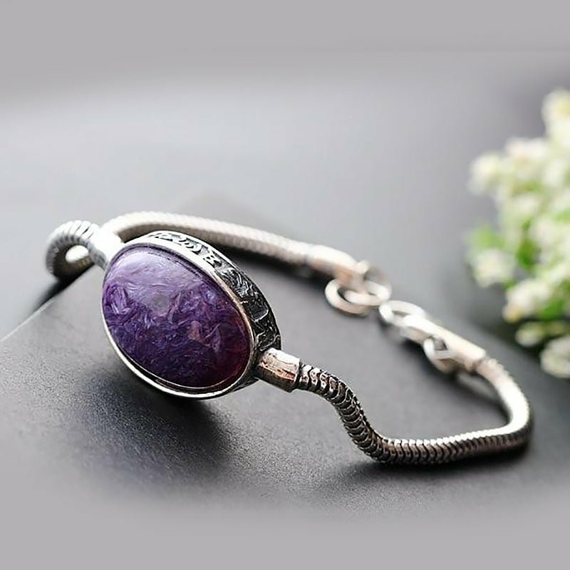 Charoite in Thai Silver Z Snake Compassion Bracelet - Ideal Place Market