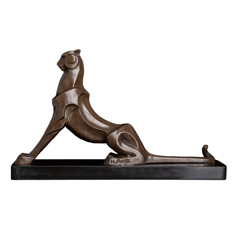 Chiseled Bronze Panther on Marble Base - Ideal Place Market