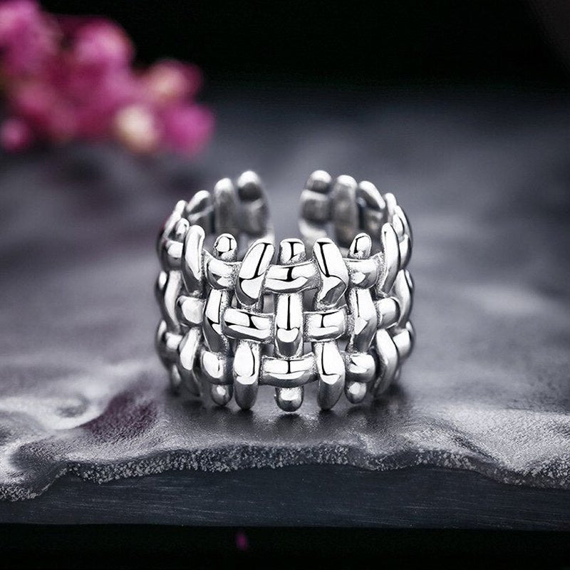 Chunky Woven High Sheen S925 Silver Ring - Ideal Place Market