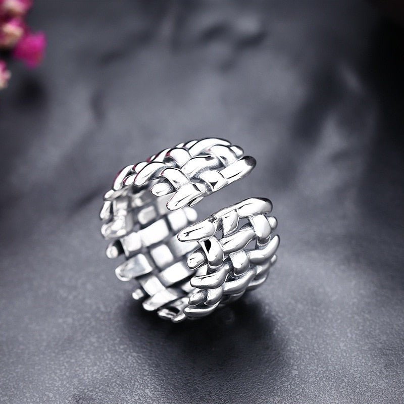 Chunky Woven High Sheen S925 Silver Ring - Ideal Place Market