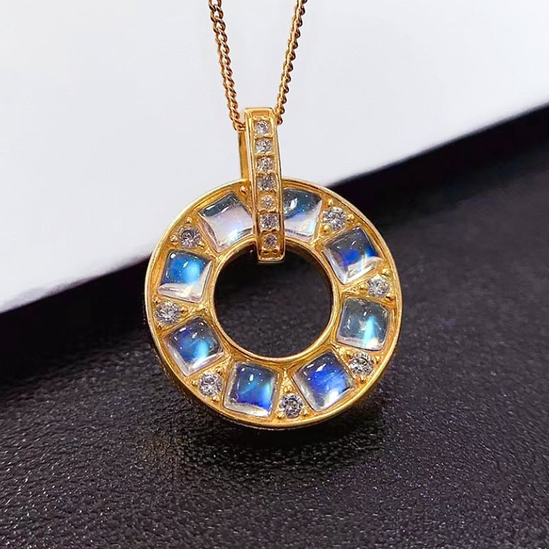 Circle Slide Genuine Moonstone 18k Plated Necklace & Pendant - Ideal Place Market