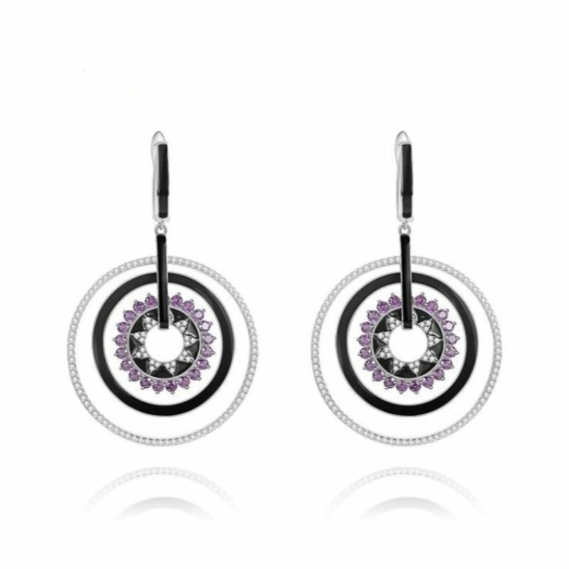 Circular Sterling Silver & Gem Drop Earrings - 3 Gem Choices - Ideal Place Market