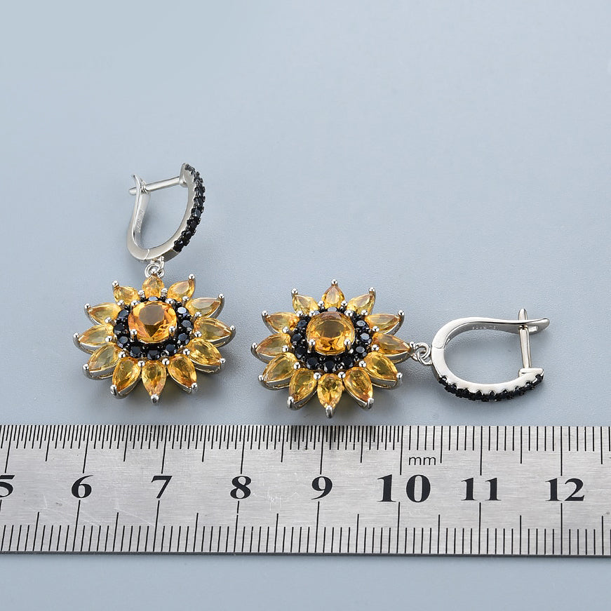 Citrine & Black Spinel Sun Goddess Earrings