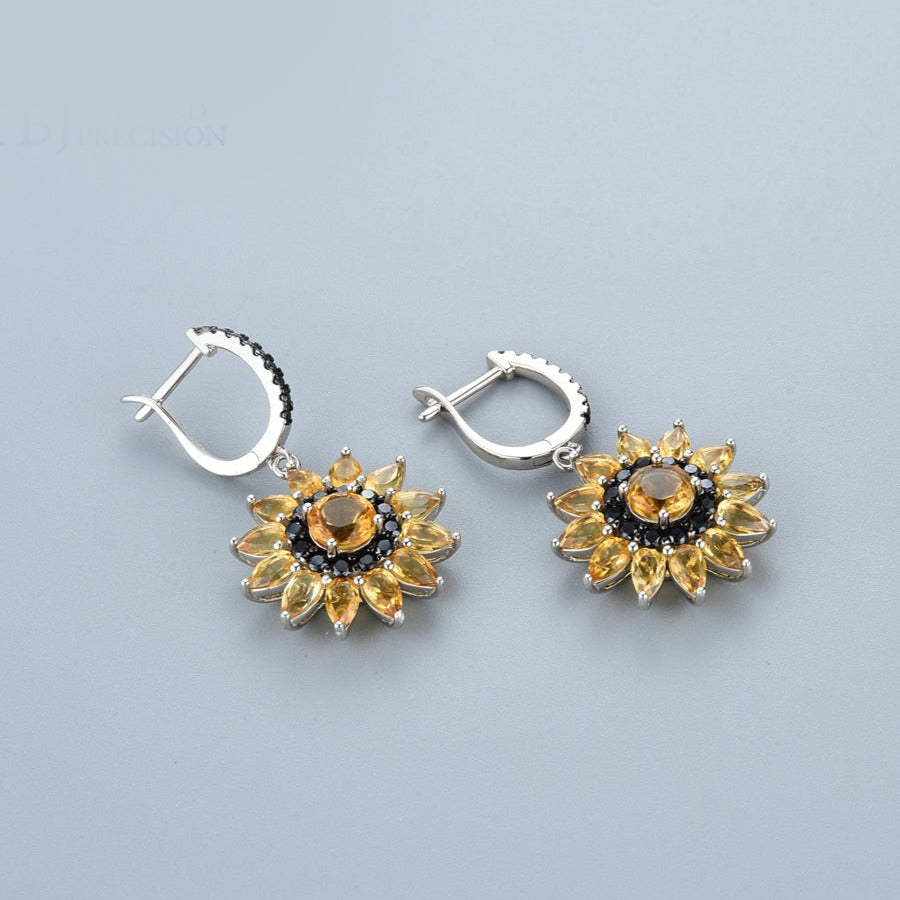 Citrine & Black Spinel Sun Goddess Earrings