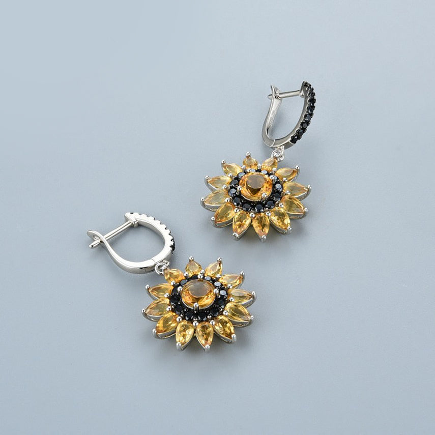 Citrine & Black Spinel Sun Goddess Earrings