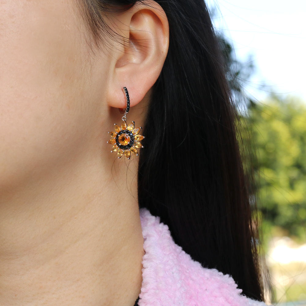 Citrine & Black Spinel Sun Goddess Earrings