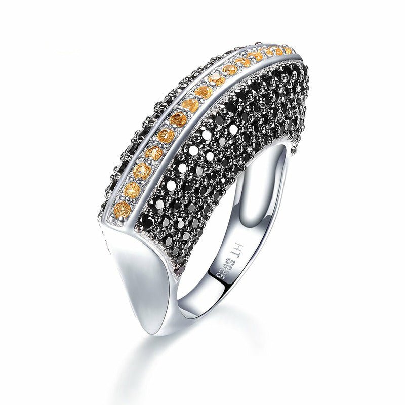 Citrine Stripe & Black Pavé Stoned S925 Silver Ring - Ideal Place Market