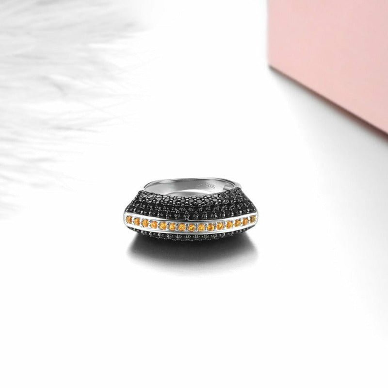 Citrine Stripe & Black Pavé Stoned S925 Silver Ring - Ideal Place Market