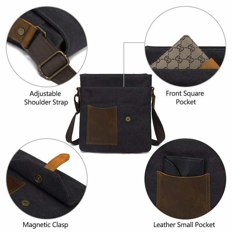 Cowhide & Canvas Small Messenger Bag - Ideal Place Market