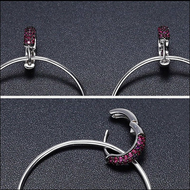 Dangle Drop Ruby Hoop Earrings in 925 Silver - Ideal Place Market