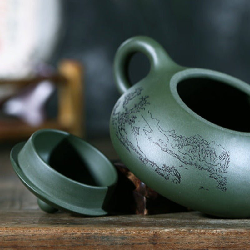 Dark Green Handmade & Painted Yixing Teapot 210ml - 3 Designs - Ideal Place Market