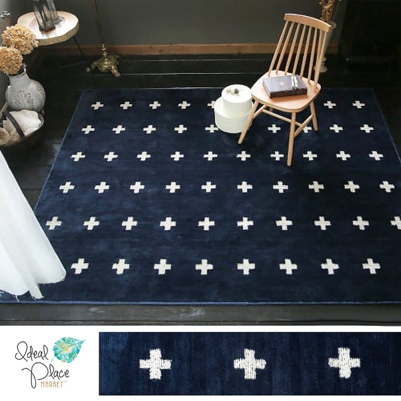 Deep Blue Greek Cross Patterned Area Rug - Ideal Place Market